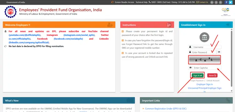 Epfo Employer Login